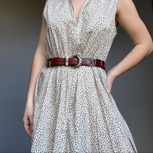 Vintage Brighton 1995 Brown Tan Leather Woven Western Boho Belt Sz M - Picture 2 of 9